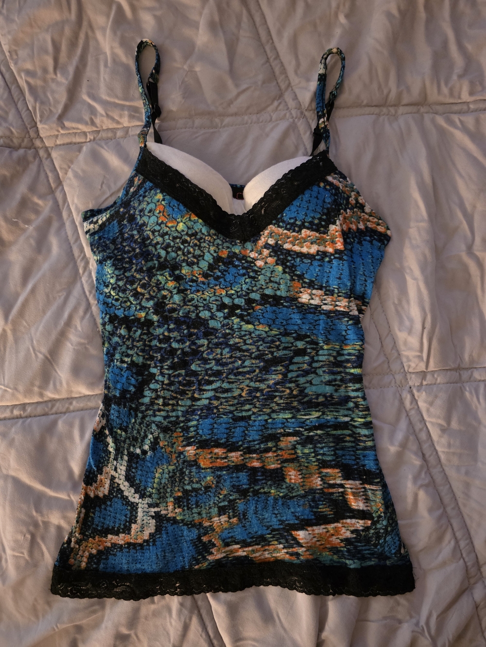 GLO jeans Blue Multi-Pattern Lace Trim Cami Colorful Snake Print